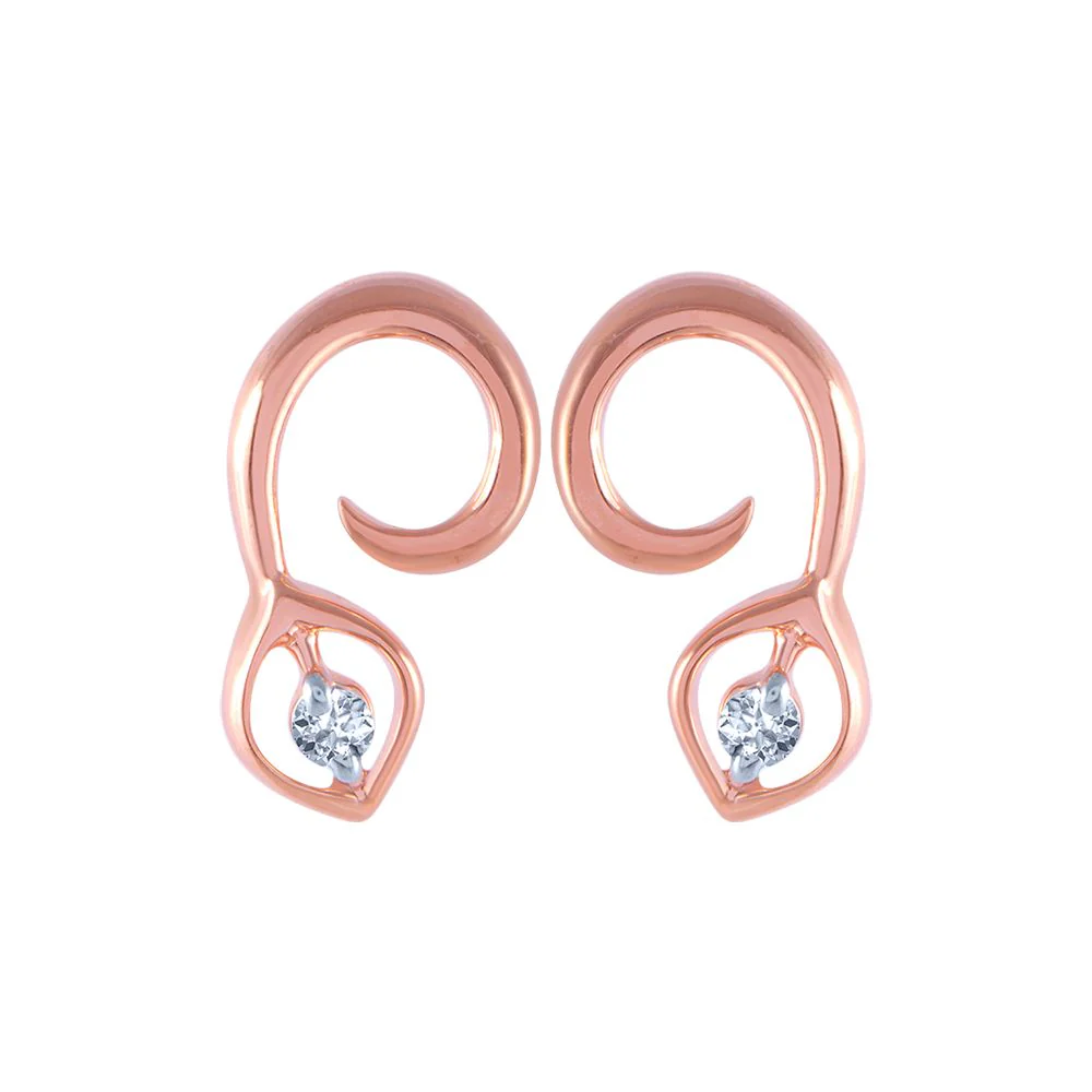 14k (585) Rose Gold And Diamond Stud Earrings For Women
