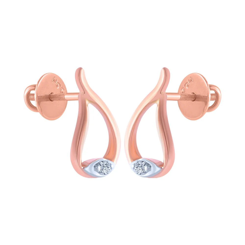 14k (585) Rose Gold And Diamond Stud Earrings For Women - Image 2