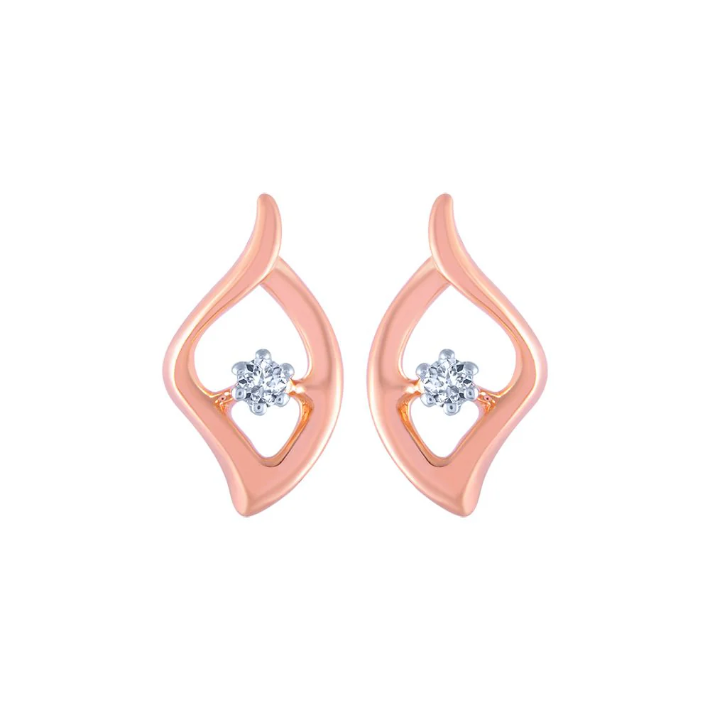 14k (585) Rose Gold And Diamond Stud Earrings For Women