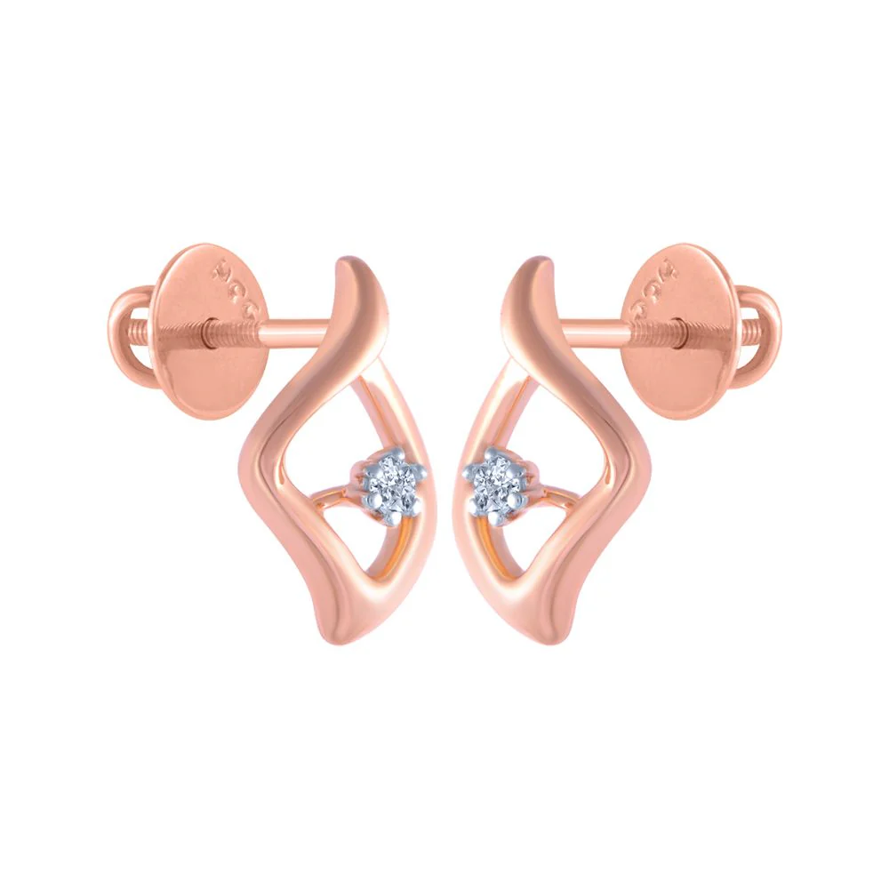 14k (585) Rose Gold And Diamond Stud Earrings For Women - Image 2