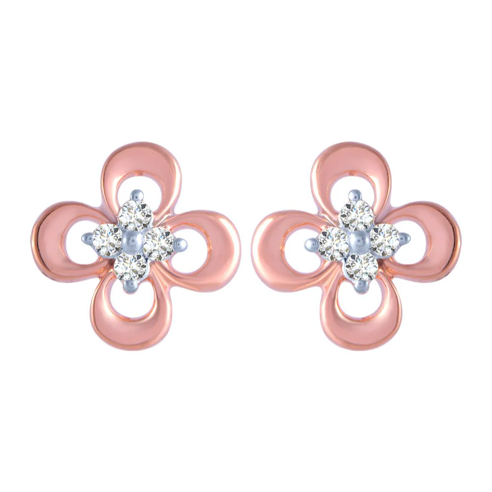 14k (585) Rose Gold And Diamond Stud Earrings For Women