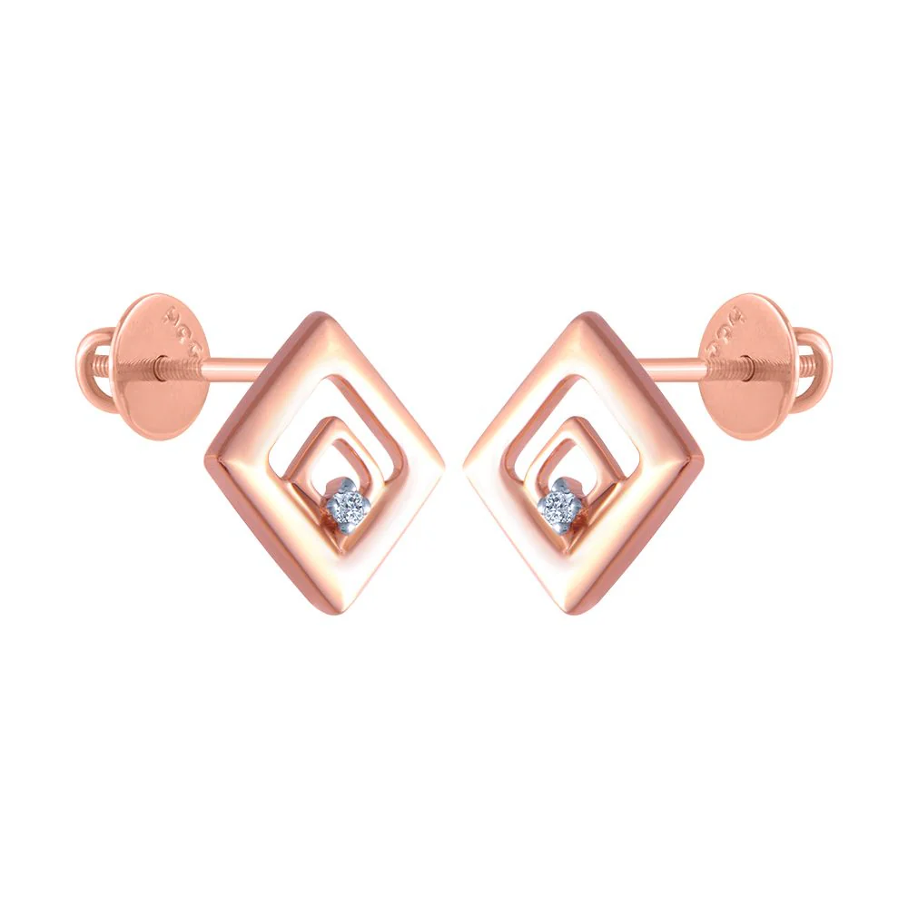 14k (585) Rose Gold And Diamond Stud Earrings For Women - Image 2