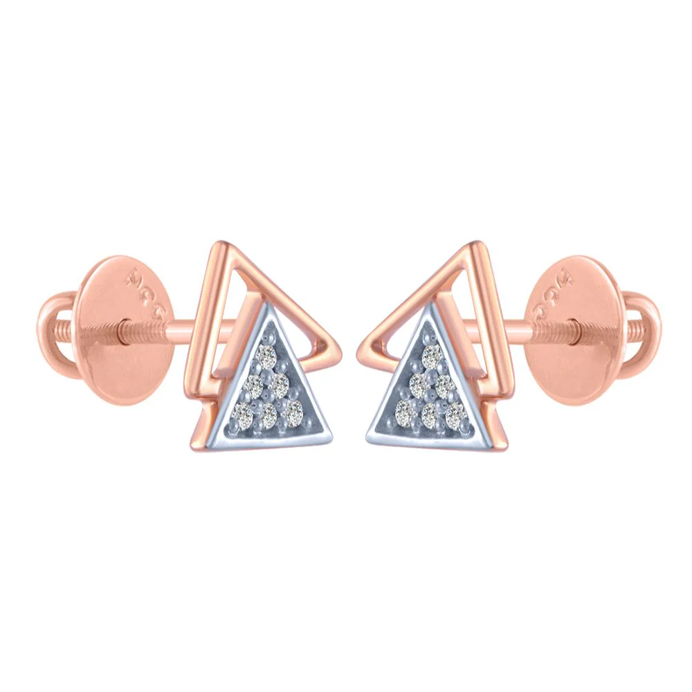 14k (585) Rose Gold And Diamond Stud Earrings For Women - Image 3