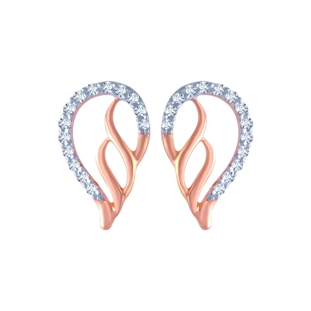 14k (585) Rose Gold And Diamond Stud Earrings For Women