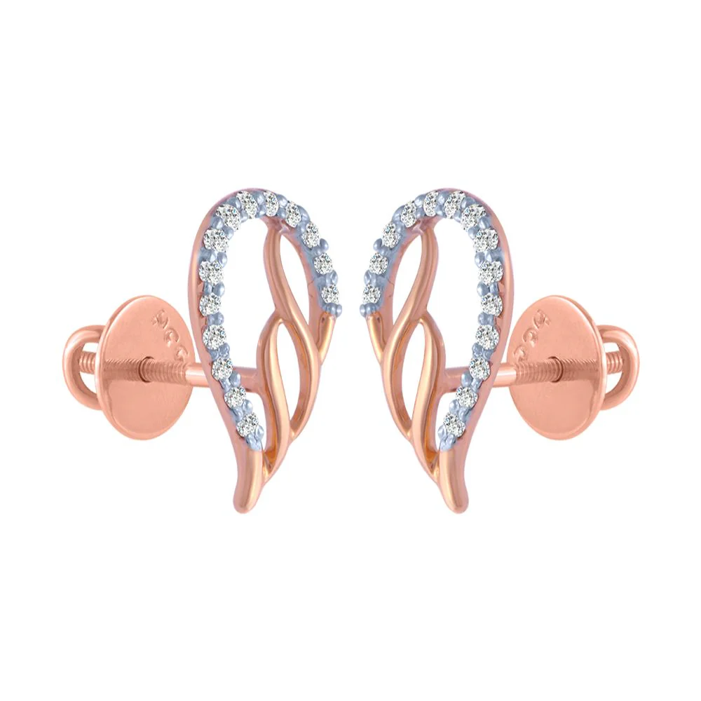14k (585) Rose Gold And Diamond Stud Earrings For Women - Image 3