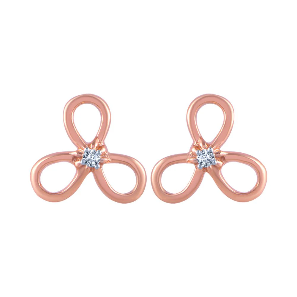 14k (585) Rose Gold And Diamond Stud Earrings For Women