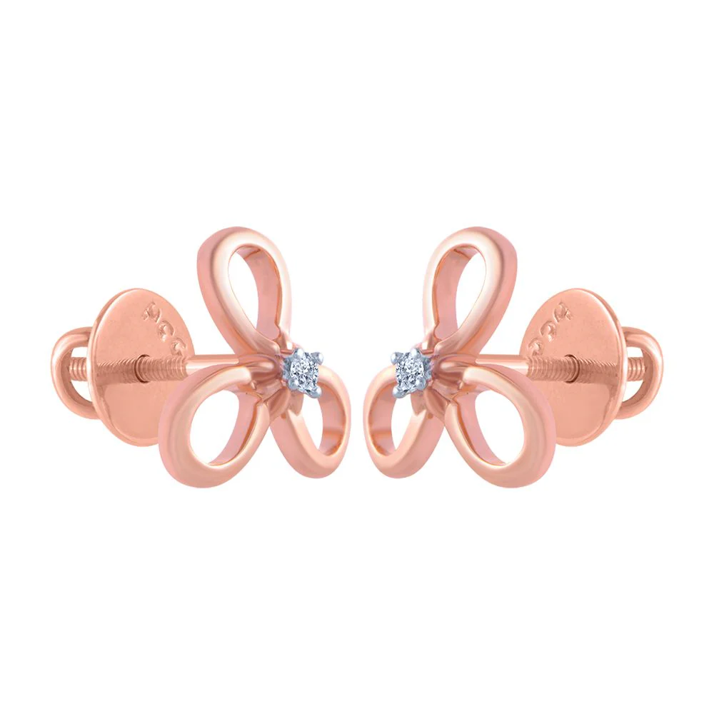 14k (585) Rose Gold And Diamond Stud Earrings For Women - Image 2