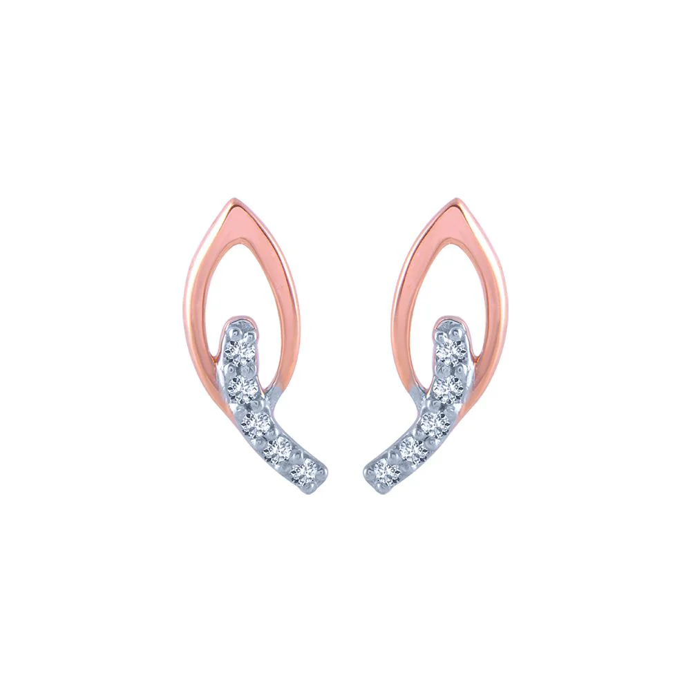 14k (585) Rose Gold And Diamond Stud Earrings For Women
