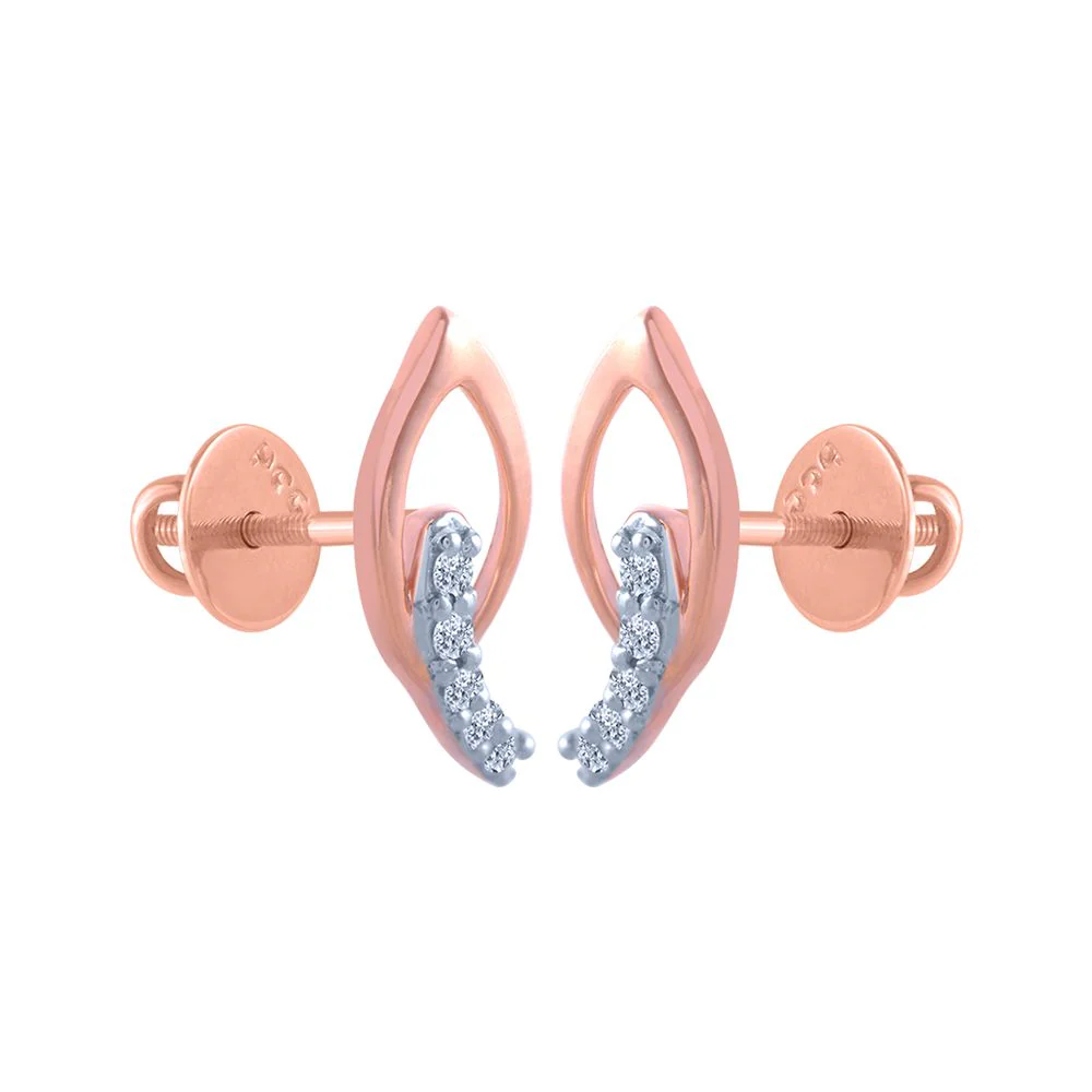 14k (585) Rose Gold And Diamond Stud Earrings For Women - Image 2