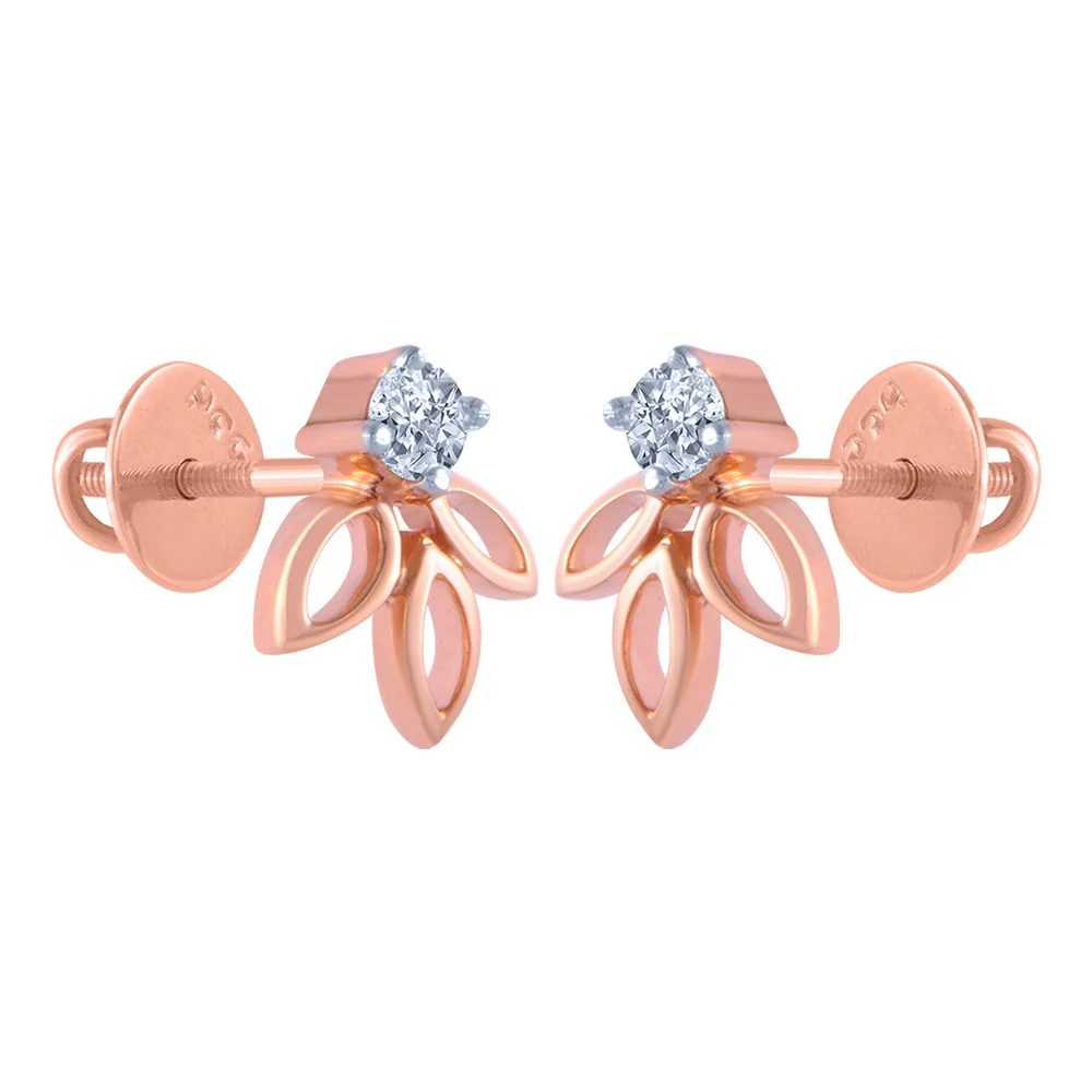 14k (585) Rose Gold And Diamond Stud Earrings For Women - Image 2