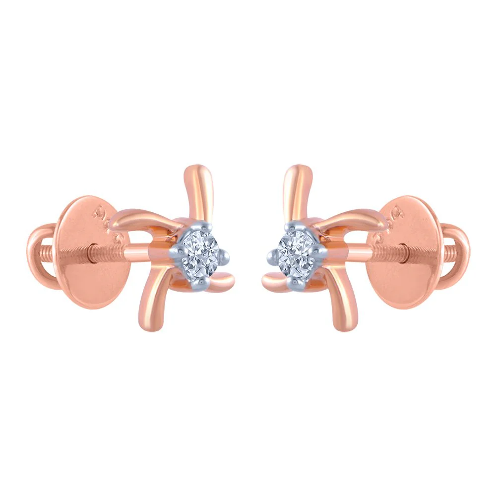 14k (585) Rose Gold And Diamond Stud Earrings For Women - Image 2