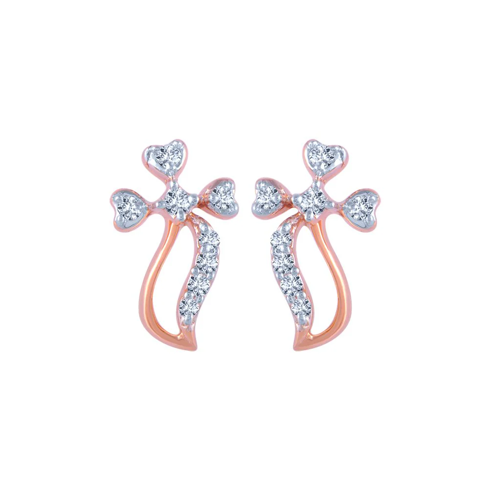14k (585) Rose Gold And Diamond Stud Earrings For Women