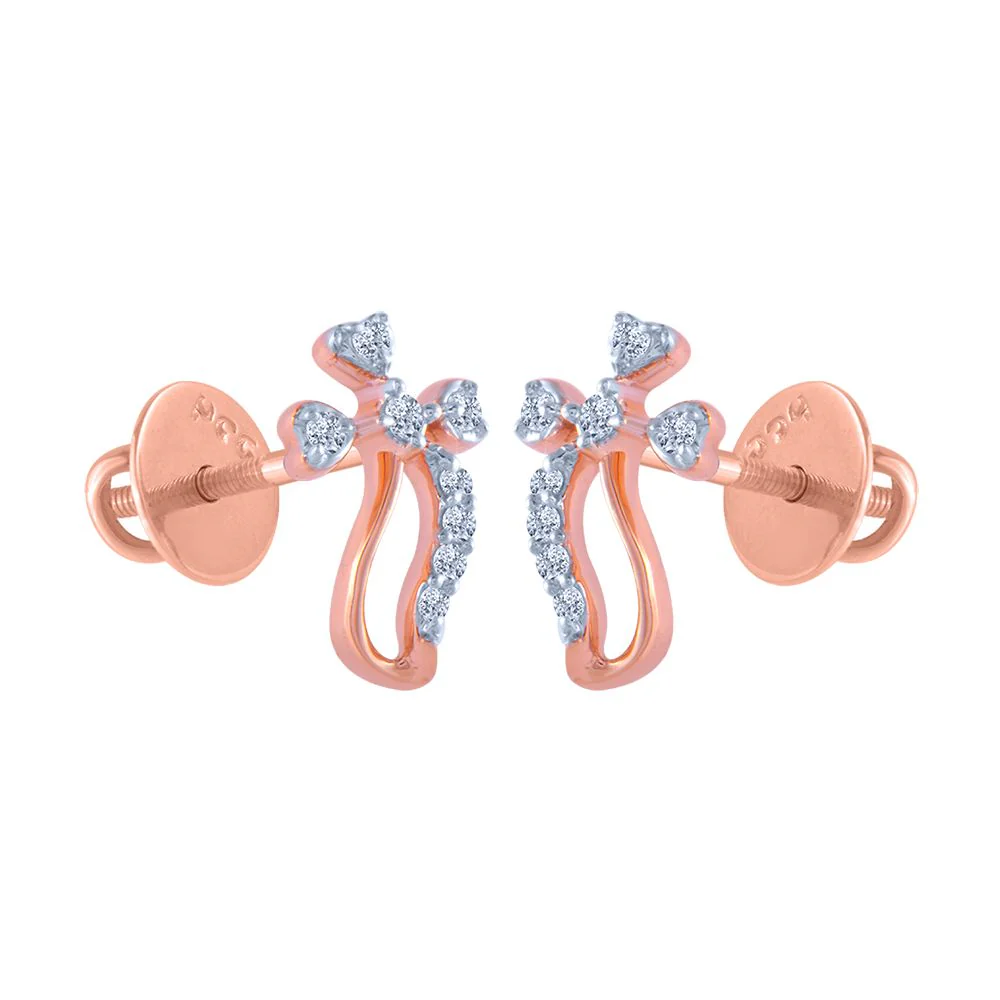 14k (585) Rose Gold And Diamond Stud Earrings For Women - Image 2
