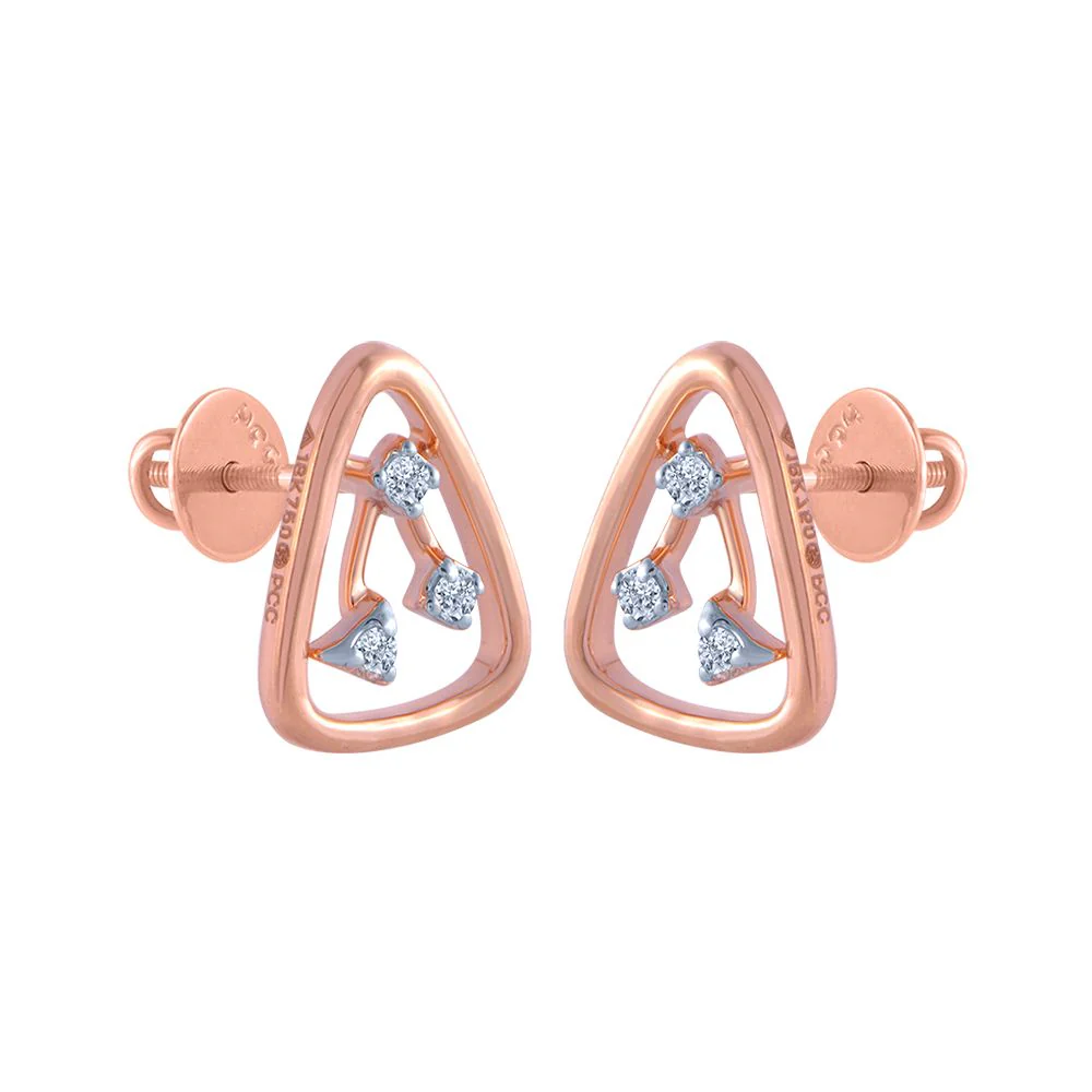14k (585) Rose Gold And Diamond Stud Earrings For Women - Image 2