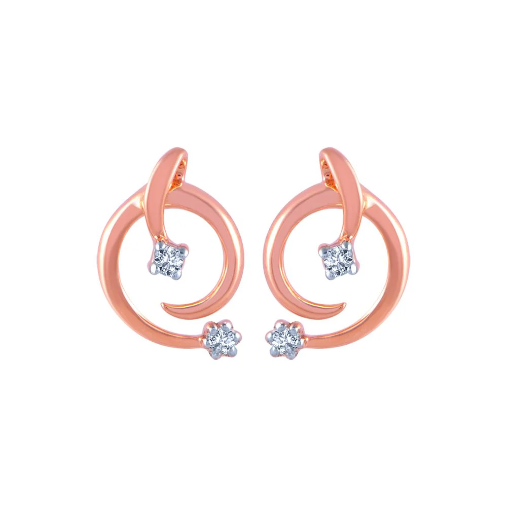 14k (585) Rose Gold And Diamond Stud Earrings For Women