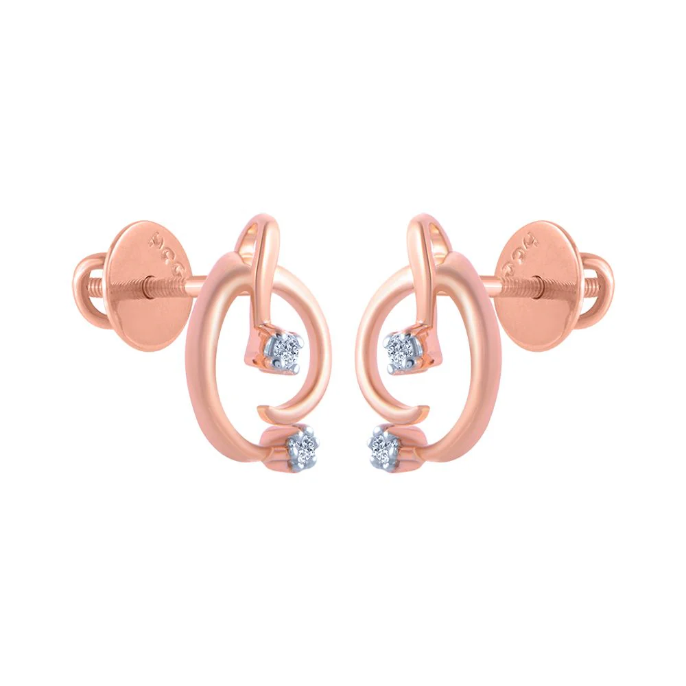 14k (585) Rose Gold And Diamond Stud Earrings For Women - Image 2