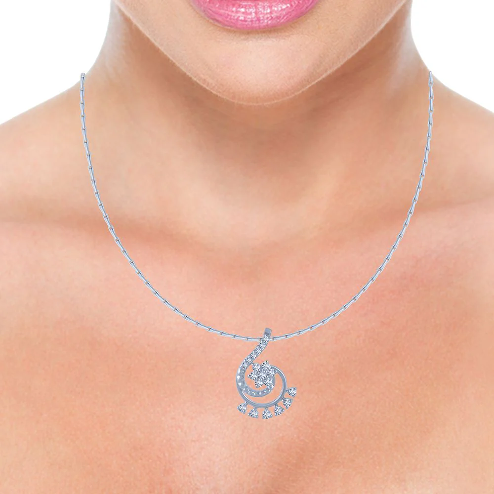 14k (585) White Gold And Diamond Pendant For Women - Image 2