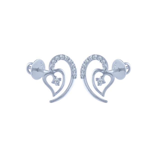 14k (585) White Gold And Diamond Stud Earrings For Women