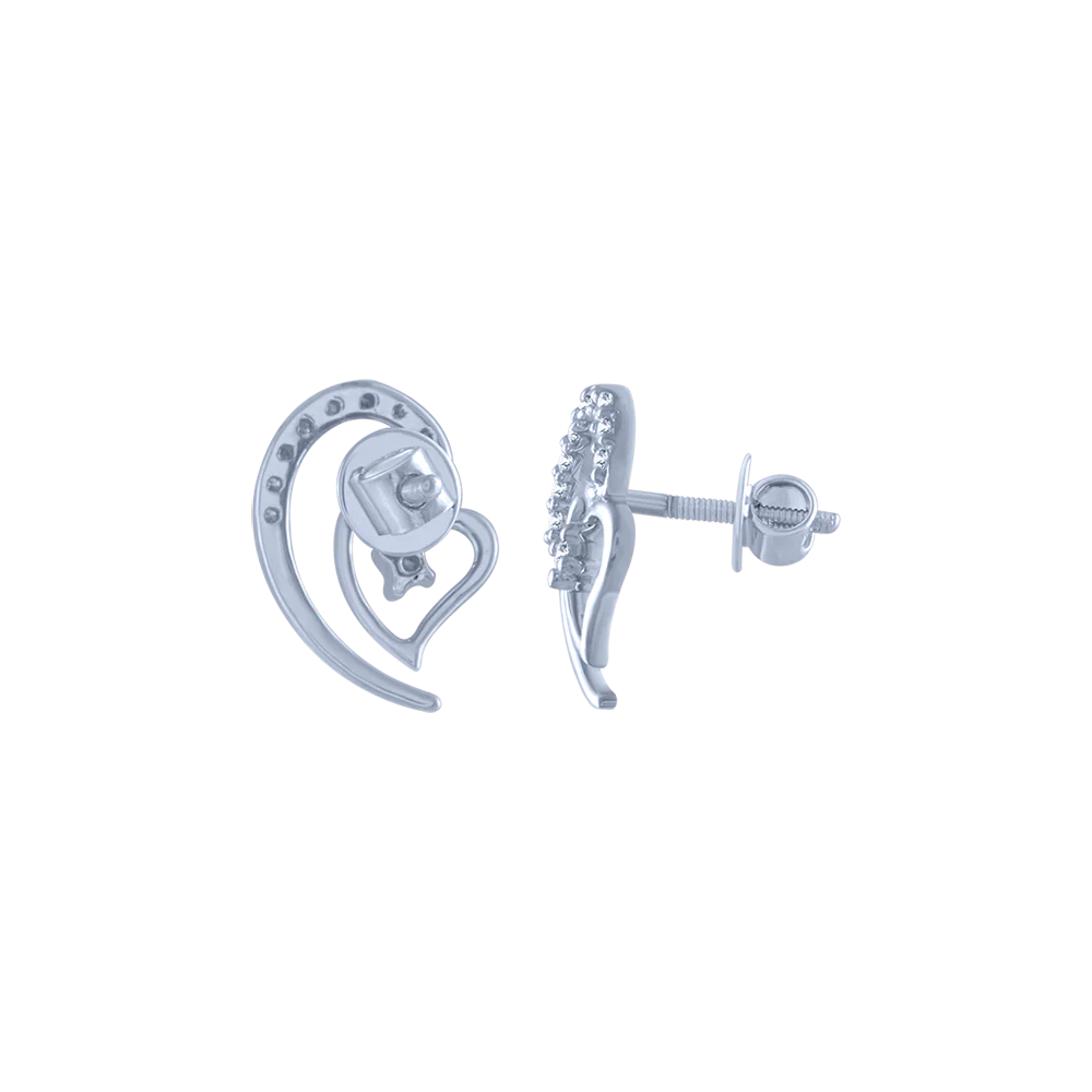 14k (585) White Gold And Diamond Stud Earrings For Women - Image 3