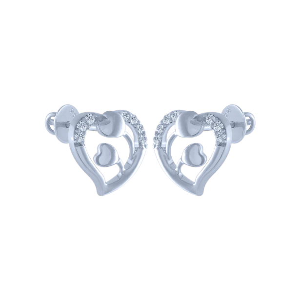 14k (585) White Gold And Diamond Stud Earrings For Women