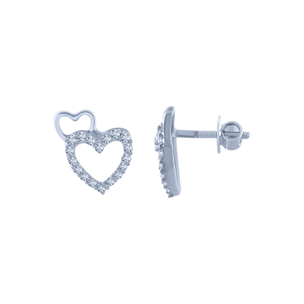 14k (585) White Gold And Diamond Stud Earrings For Women - Image 3