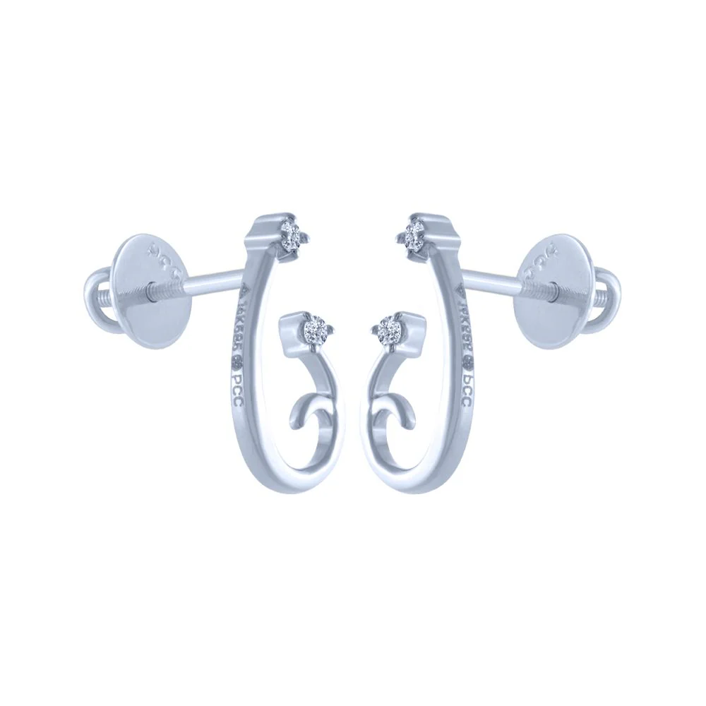 14k (585) White Gold And Diamond Stud Earrings For Women - Image 2