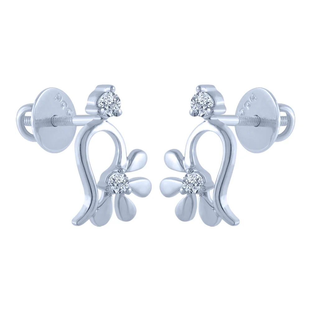 14k (585) White Gold And Diamond Stud Earrings For Women - Image 2