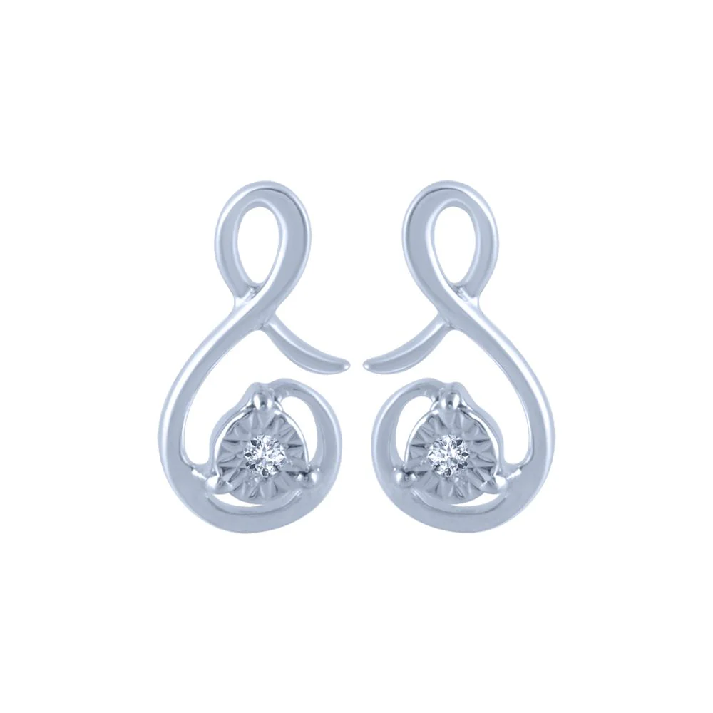 14k (585) White Gold And Diamond Stud Earrings For Women
