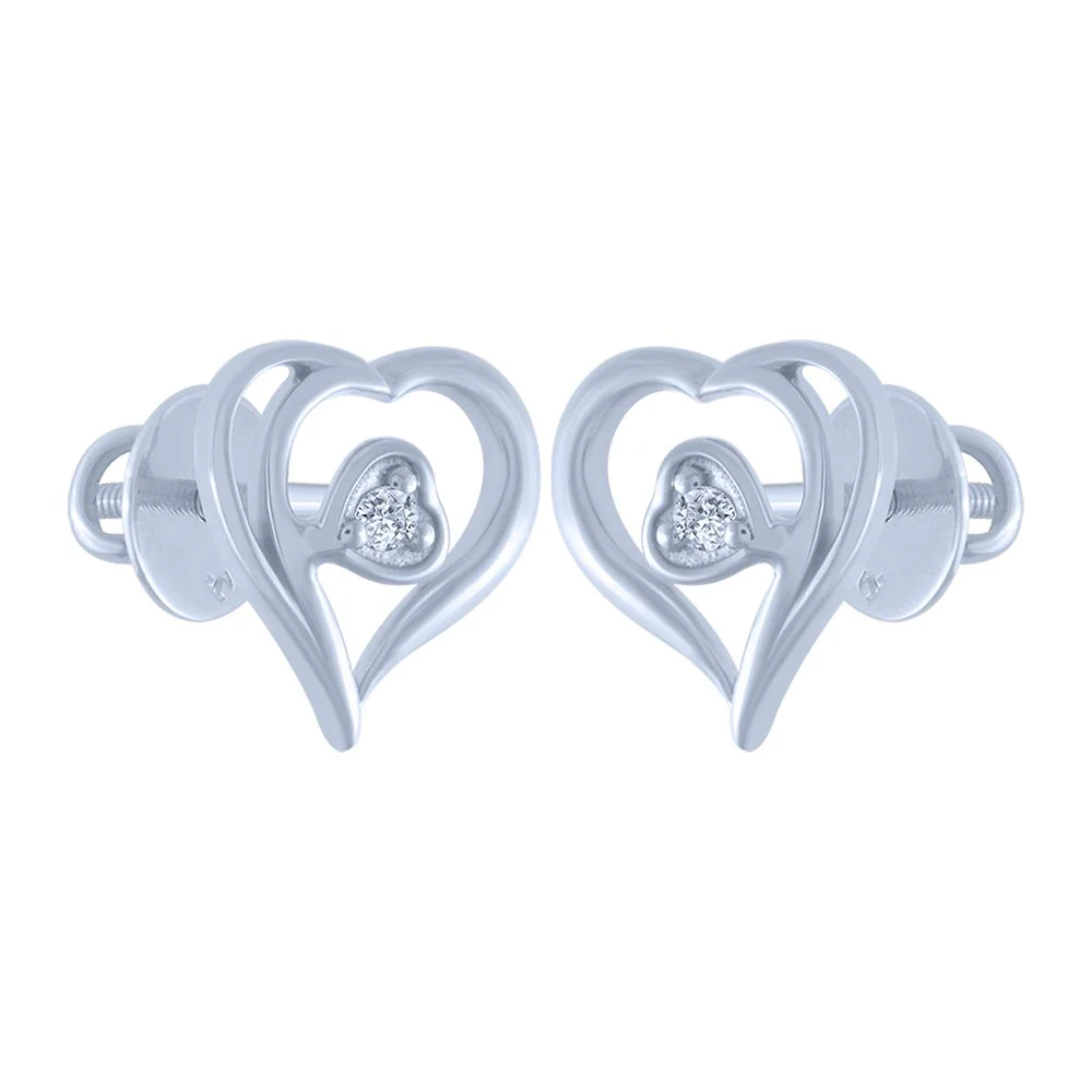 14k (585) White Gold And Diamond Stud Earrings For Women - Image 2