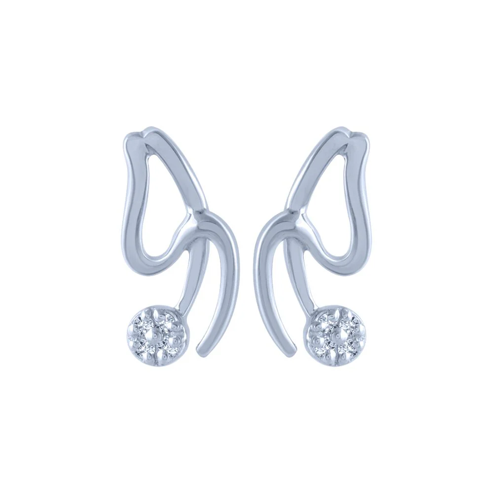 14k (585) White Gold And Diamond Stud Earrings For Women