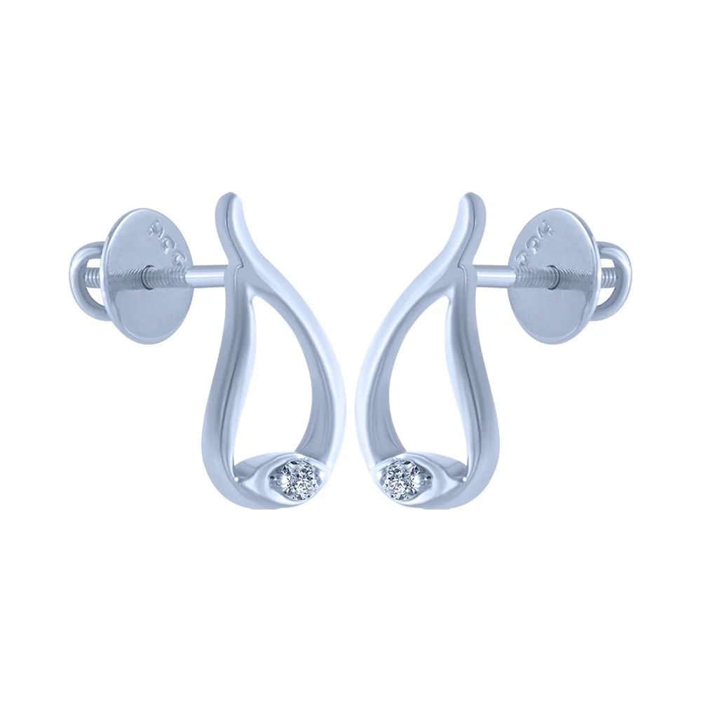 14k (585) White Gold And Diamond Stud Earrings For Women - Image 2
