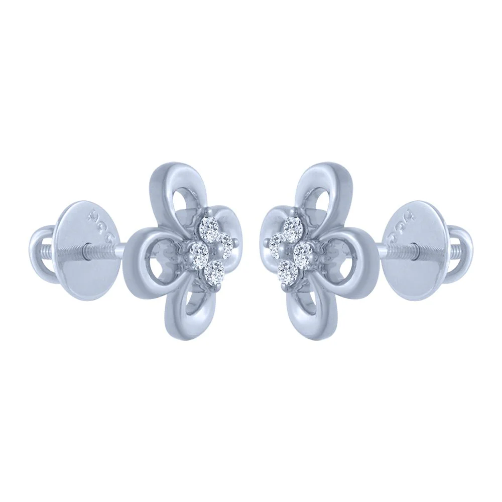 14k (585) White Gold And Diamond Stud Earrings For Women - Image 3