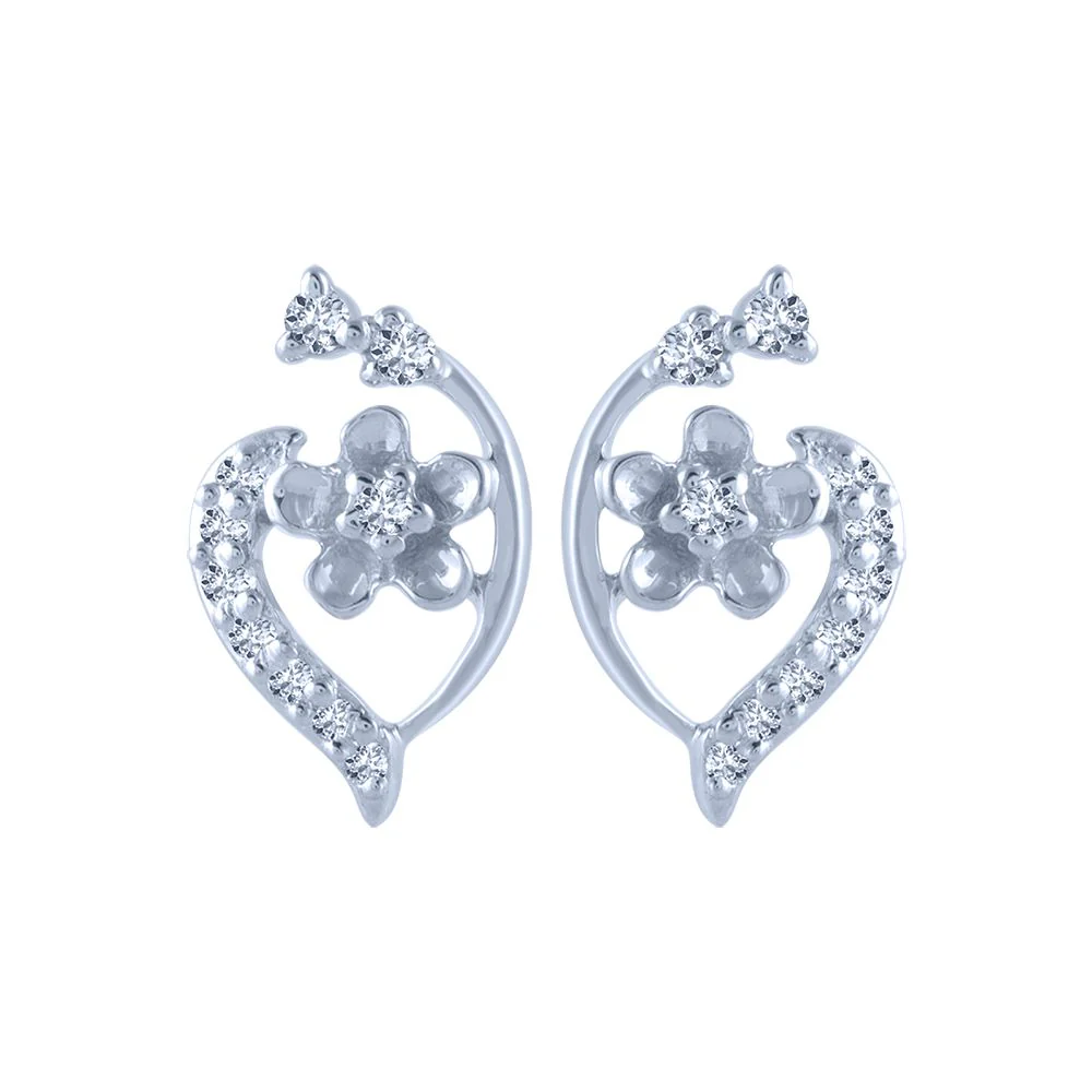 14k (585) White Gold And Diamond Stud Earrings For Women
