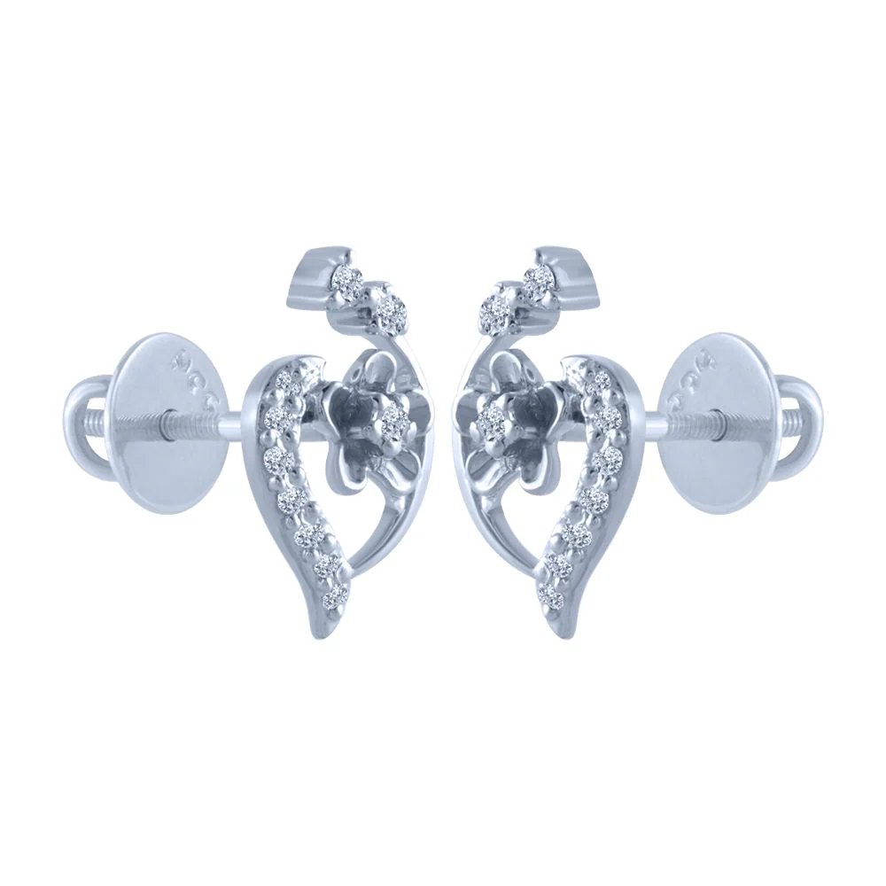 14k (585) White Gold And Diamond Stud Earrings For Women - Image 3
