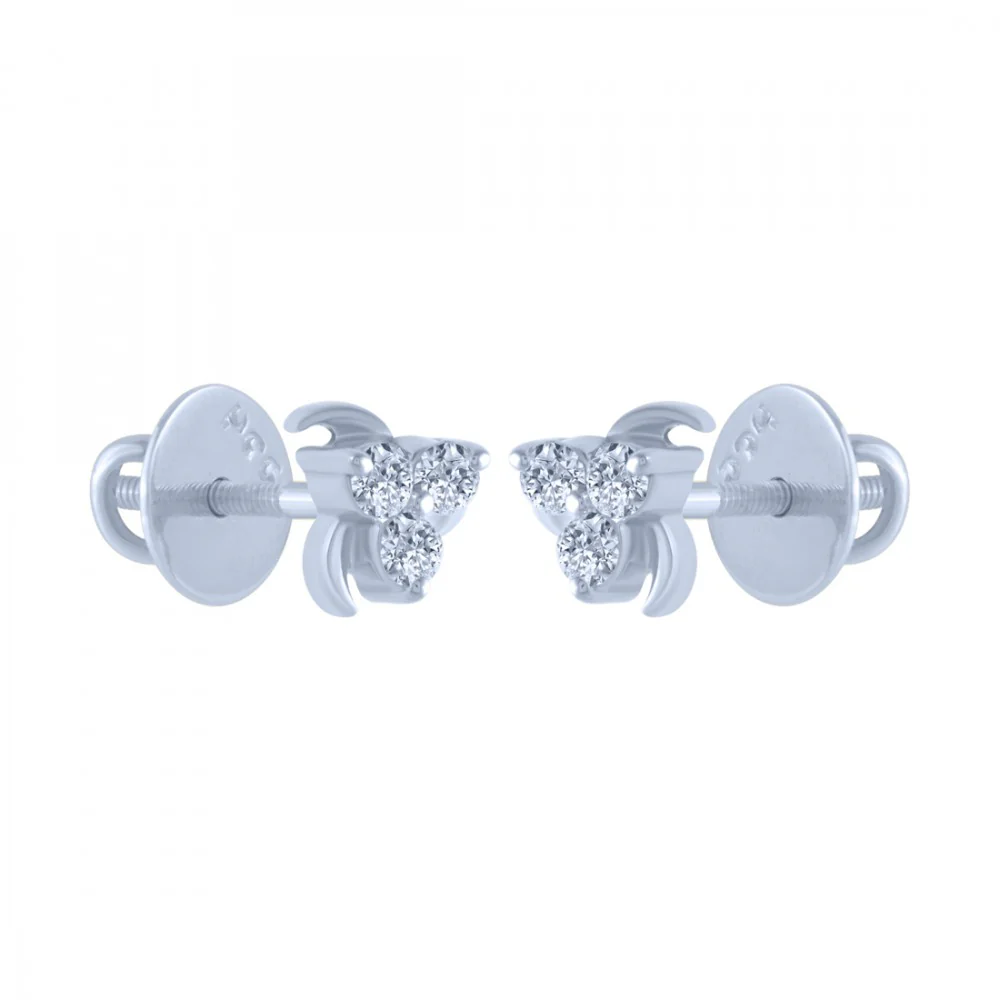 14k (585) White Gold And Diamond Stud Earrings For Women - Image 2