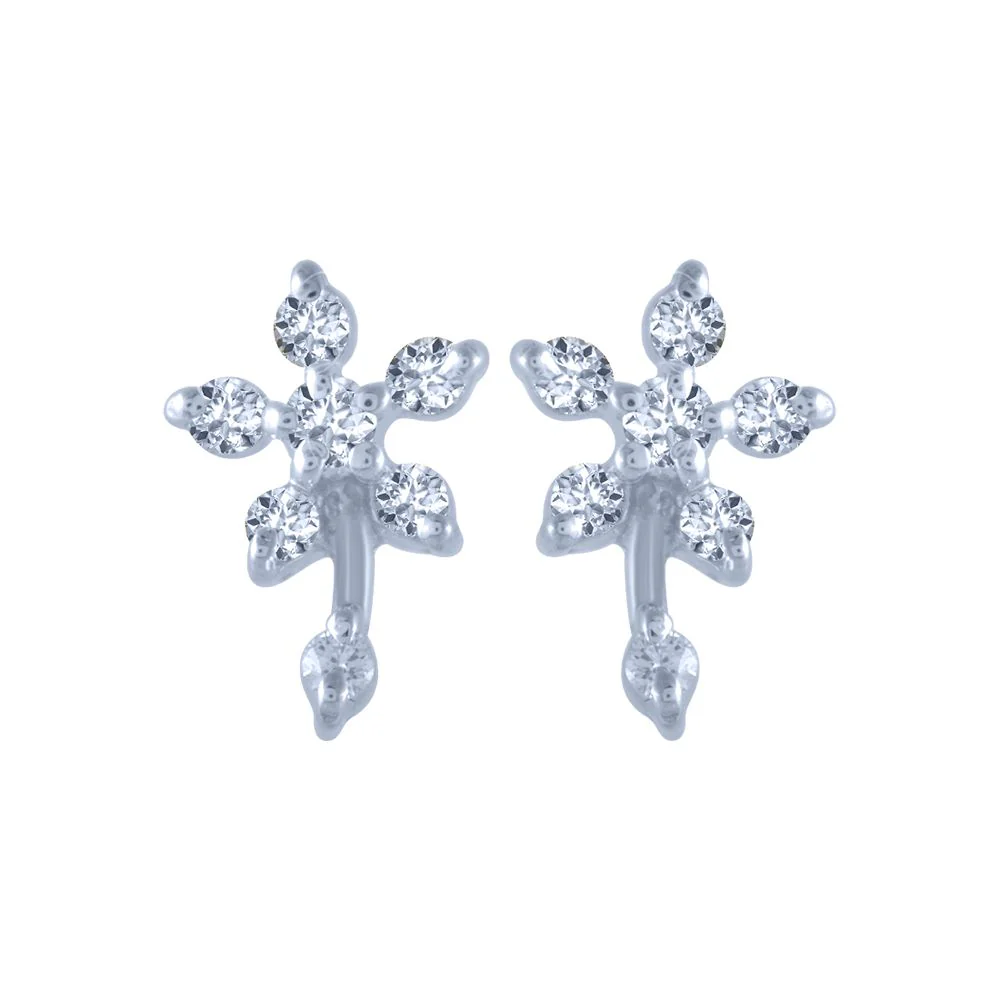 14k (585) White Gold And Diamond Stud Earrings For Women