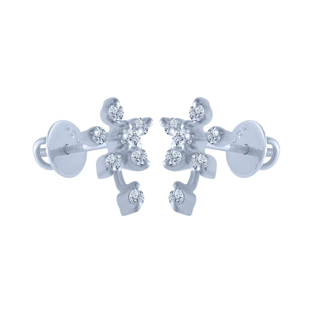 14k (585) White Gold And Diamond Stud Earrings For Women - Image 2