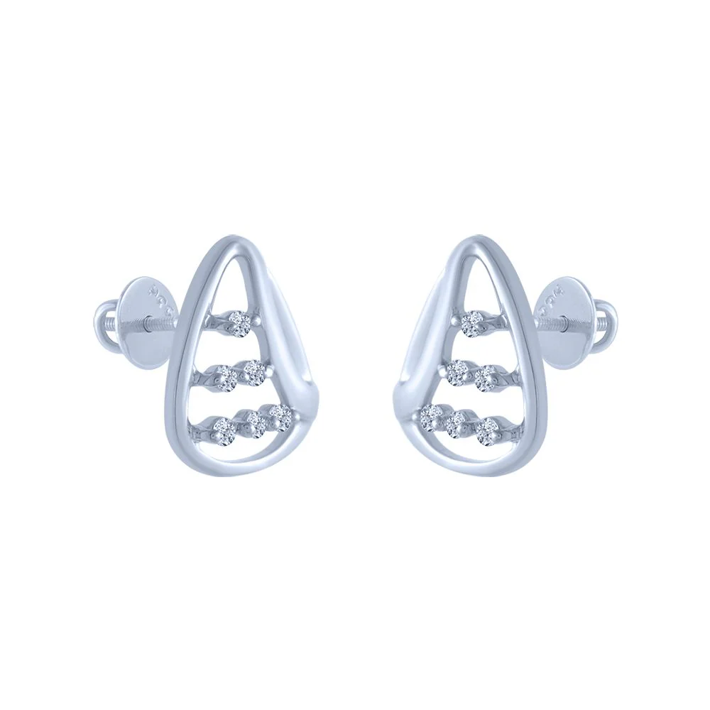 14k (585) White Gold And Diamond Stud Earrings For Women - Image 2