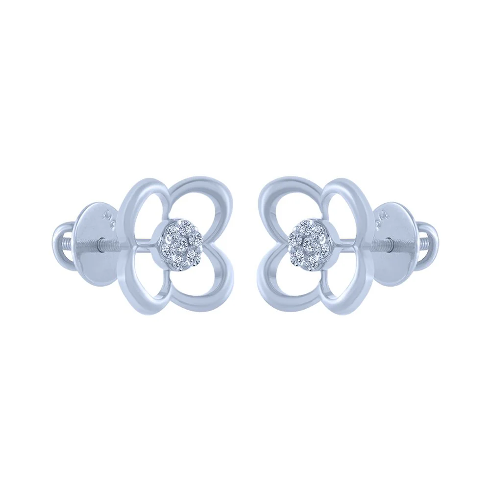 14k (585) White Gold And Diamond Stud Earrings For Women - Image 2