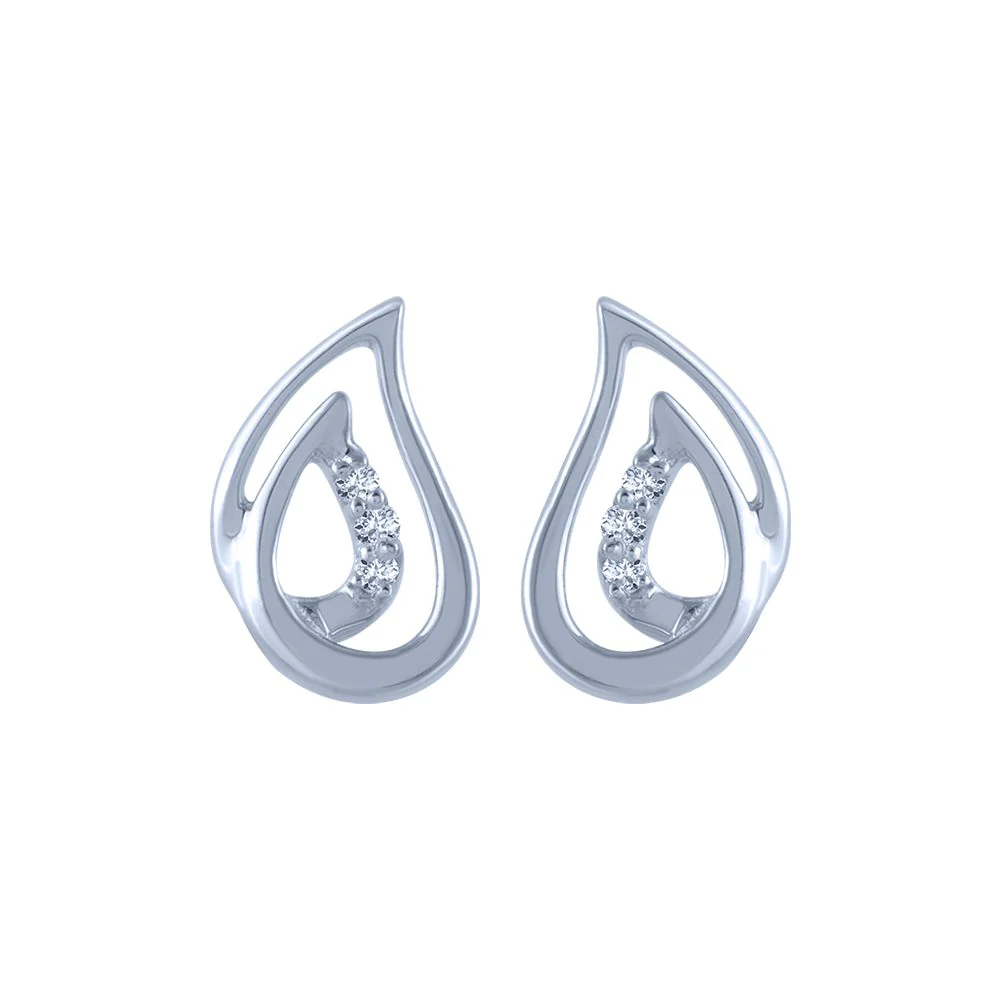 14k (585) White Gold And Diamond Stud Earrings For Women