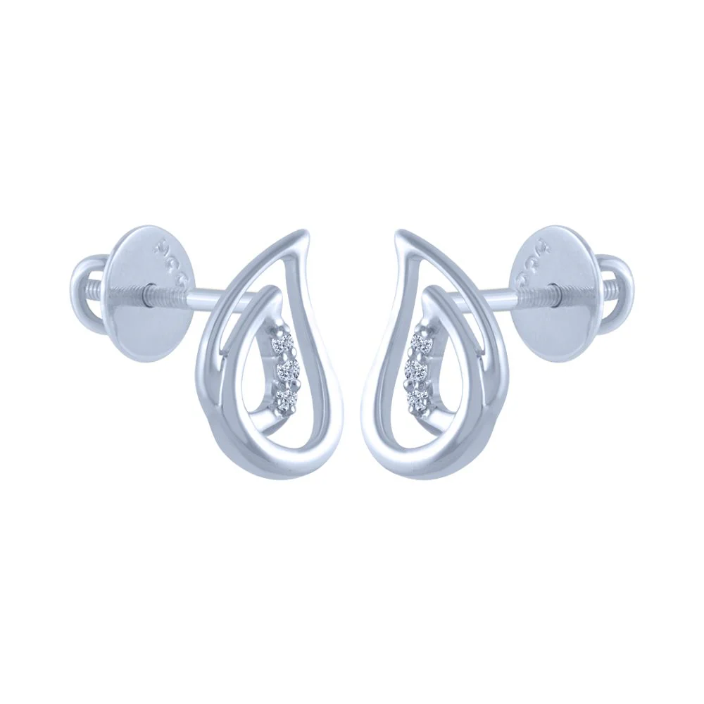 14k (585) White Gold And Diamond Stud Earrings For Women - Image 3