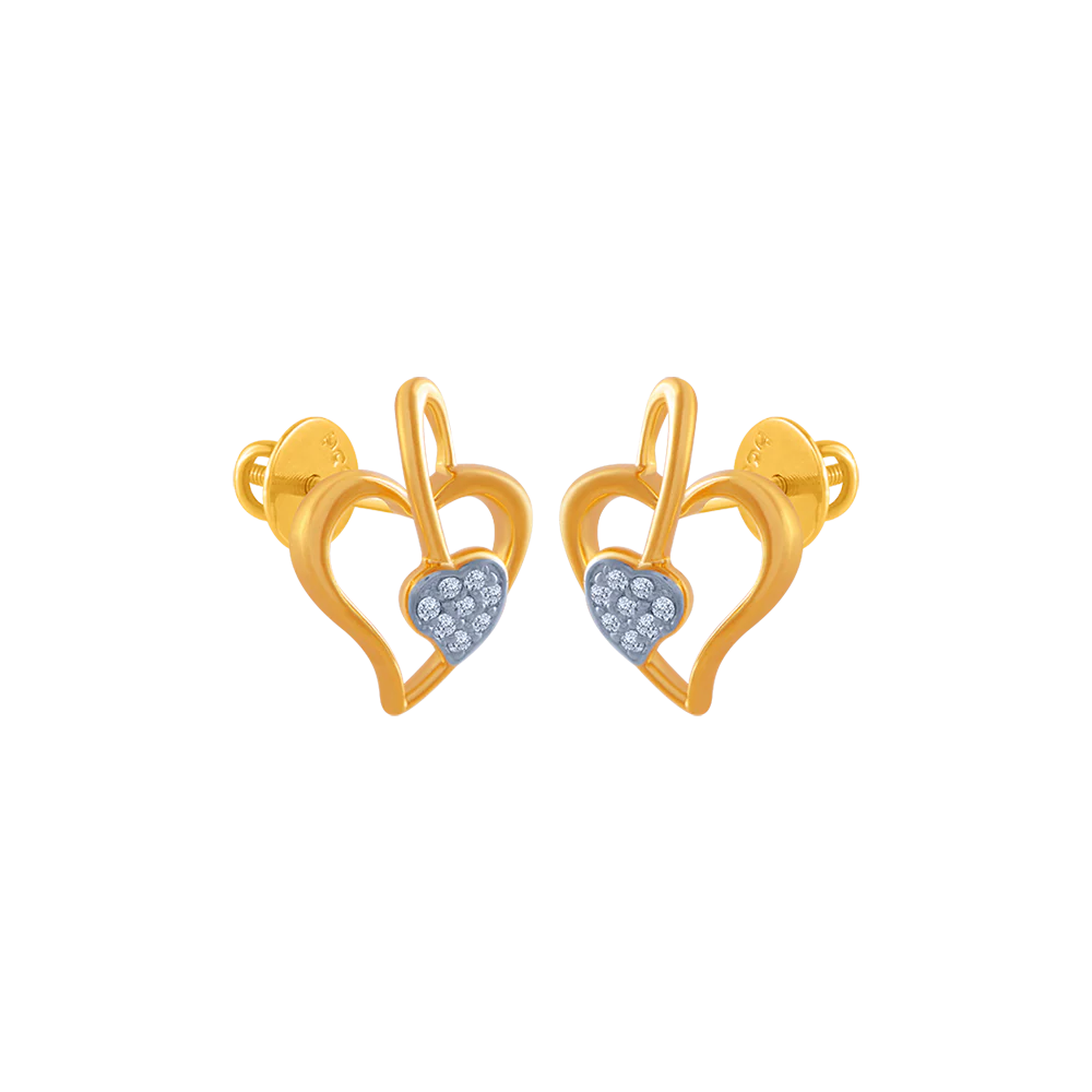 14k (585) Yellow Gold And Diamond Stud Earrings For Women