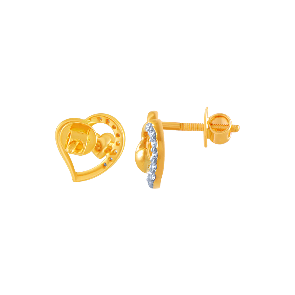 14k (585) Yellow Gold And Diamond Stud Earrings For Women - Image 3