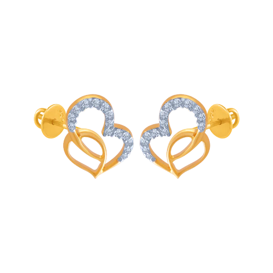 14k (585) Yellow Gold And Diamond Stud Earrings For Women