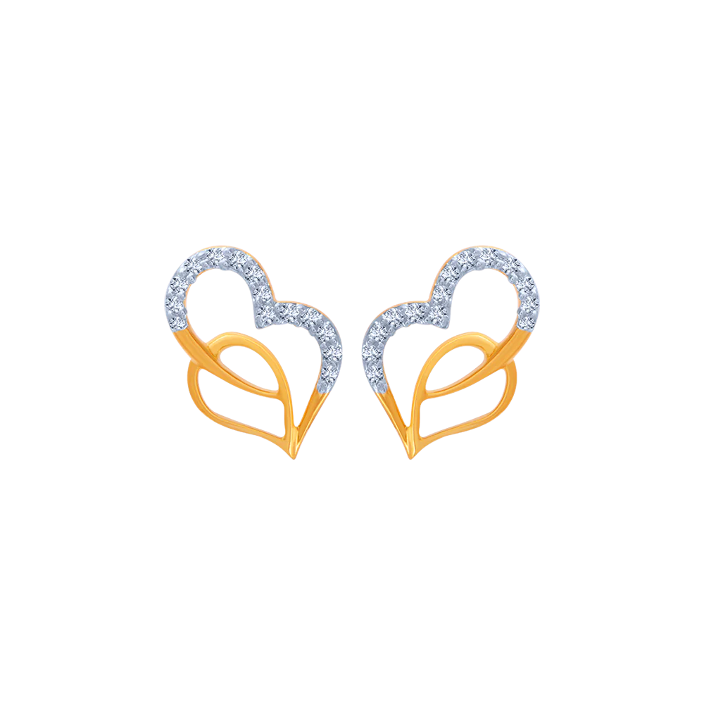 14k (585) Yellow Gold And Diamond Stud Earrings For Women - Image 2