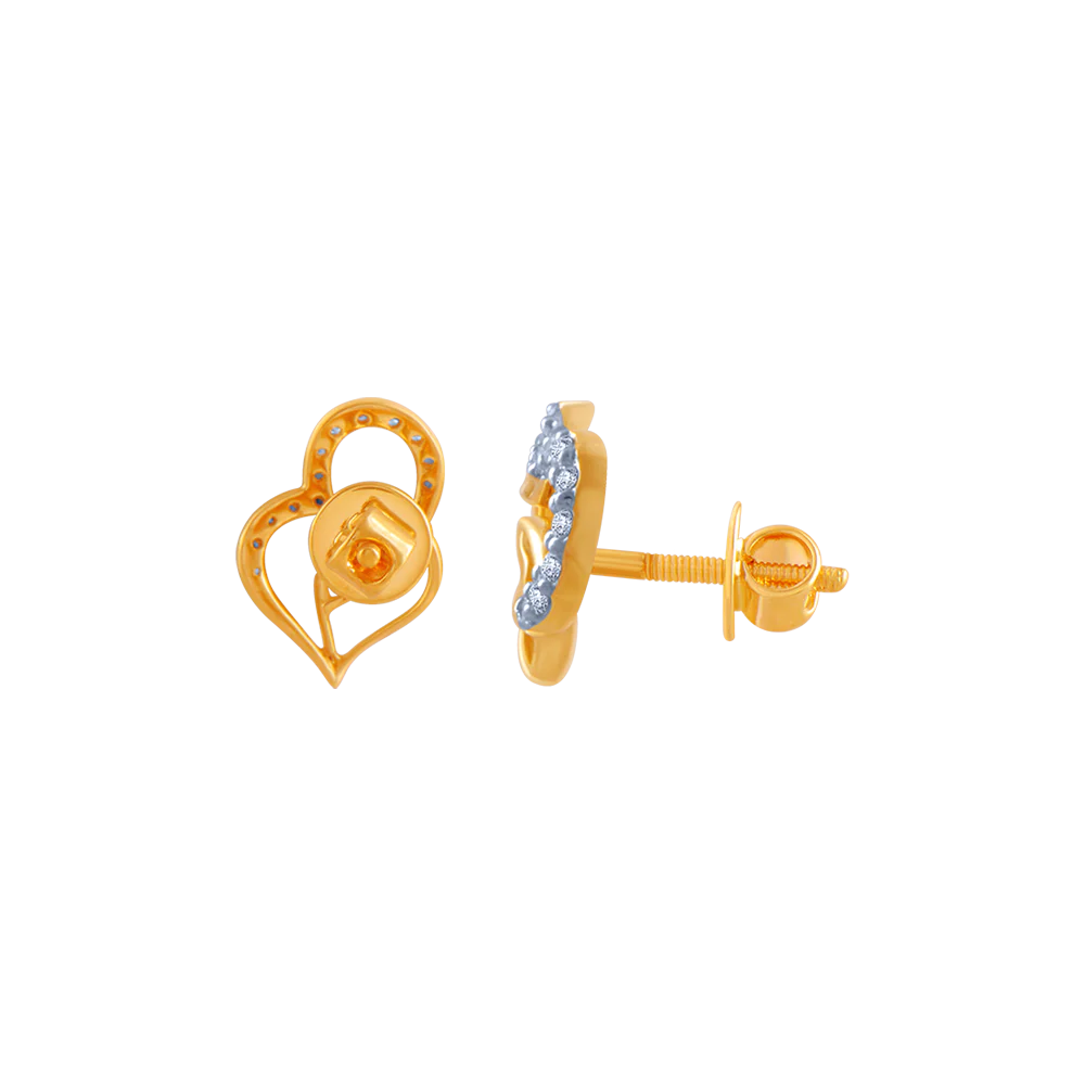 14k (585) Yellow Gold And Diamond Stud Earrings For Women - Image 3