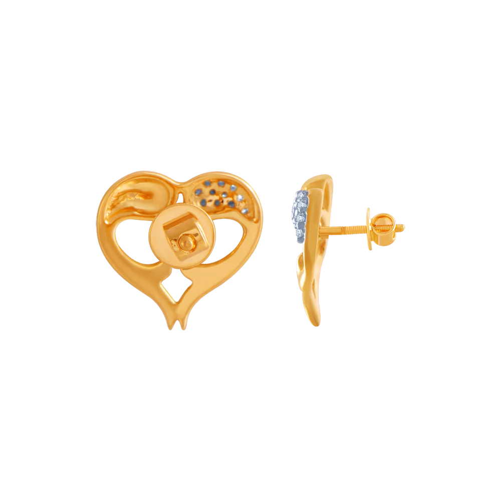 14k (585) Yellow Gold And Diamond Stud Earrings For Women - Image 3