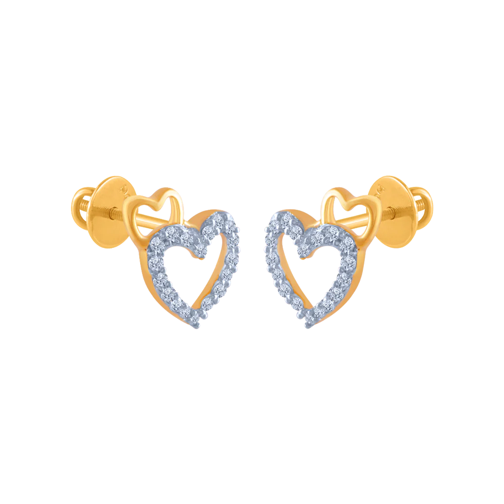 14k (585) Yellow Gold And Diamond Stud Earrings For Women
