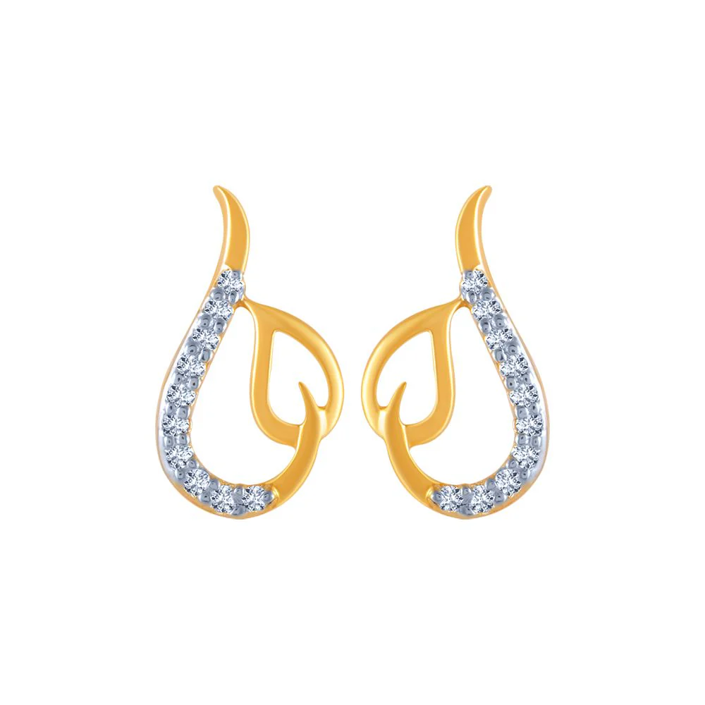 14k (585) Yellow Gold And Diamond Stud Earrings For Women