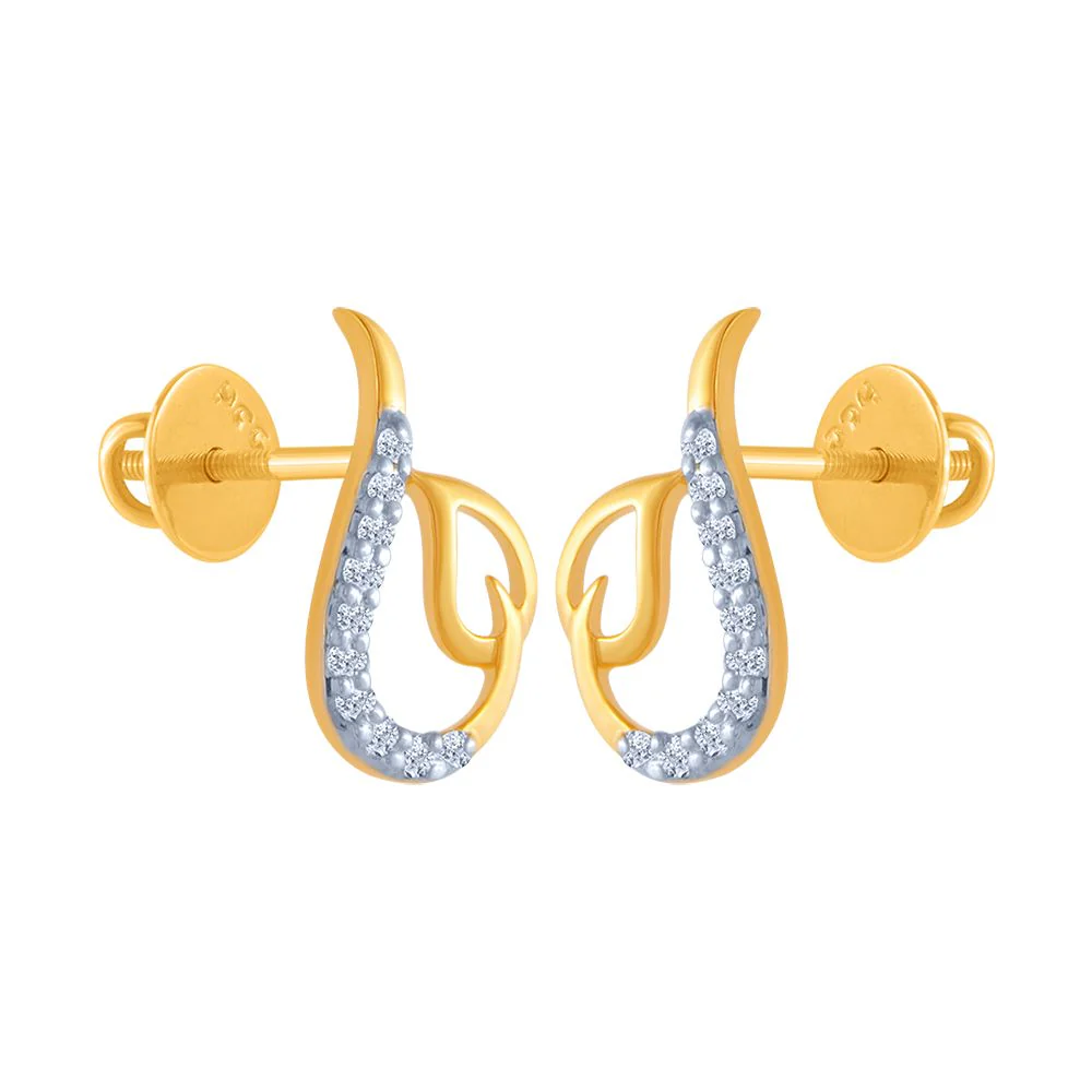 14k (585) Yellow Gold And Diamond Stud Earrings For Women - Image 2